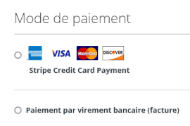 Modes de paiement pour des commandes en ligne sur le site web de POSIC