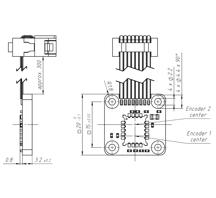 Induktiv Encoder IT5602 auf Halter A mit Flachbandkabel