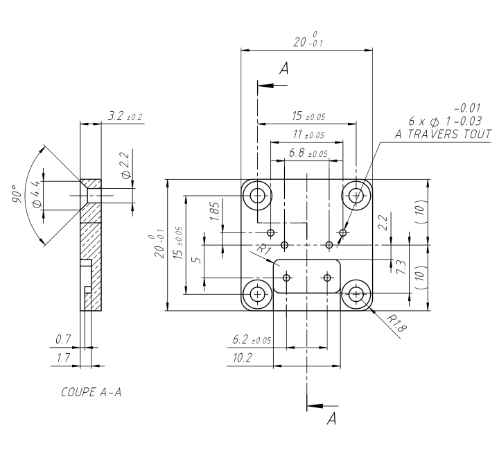 Technische Zeichnung des Encoder-Halters Typ A