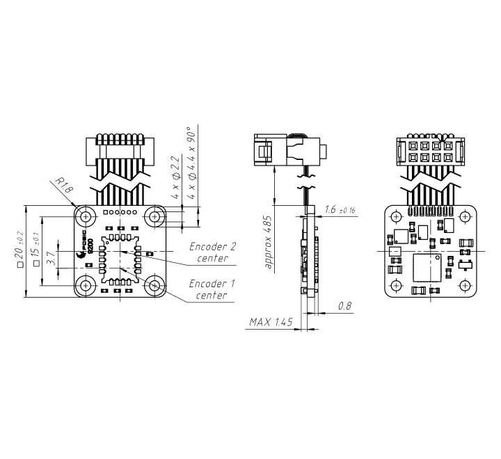 Technical drawing of the absolute inductive encoder AP9200
