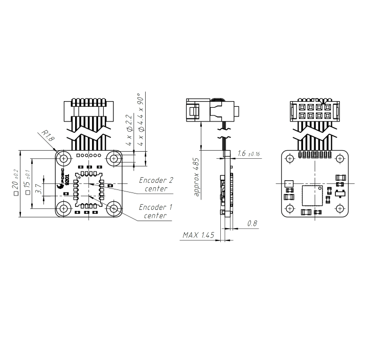 Technical drawing of the absolute inductive encoder AP9201