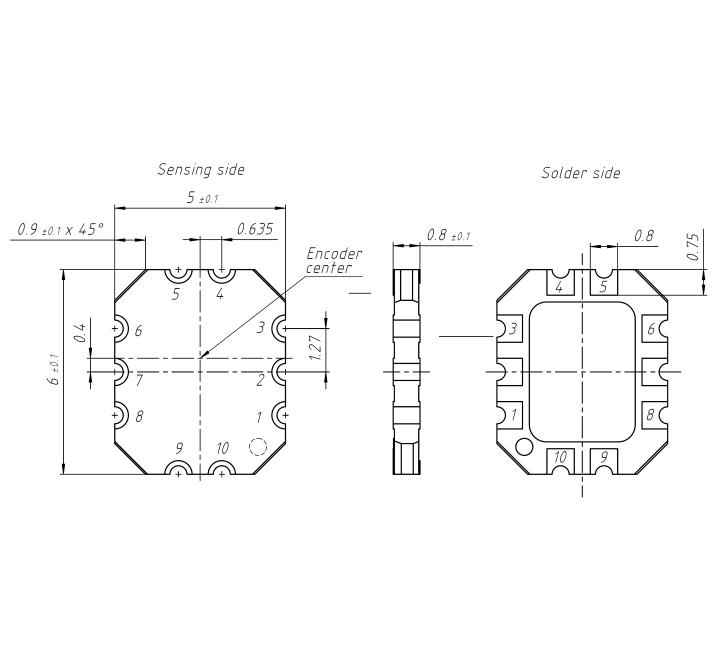 Technical drawing of the ID4501 encoder chip