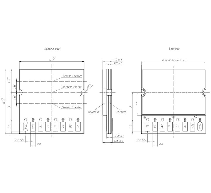 Technical drawing of the inductive encoder IT3402