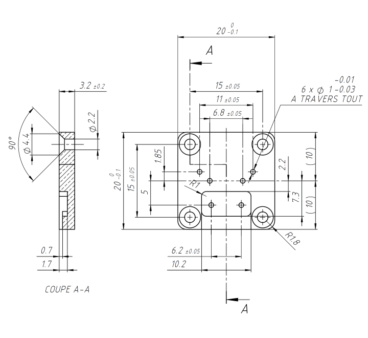 Dessin technique du support type A